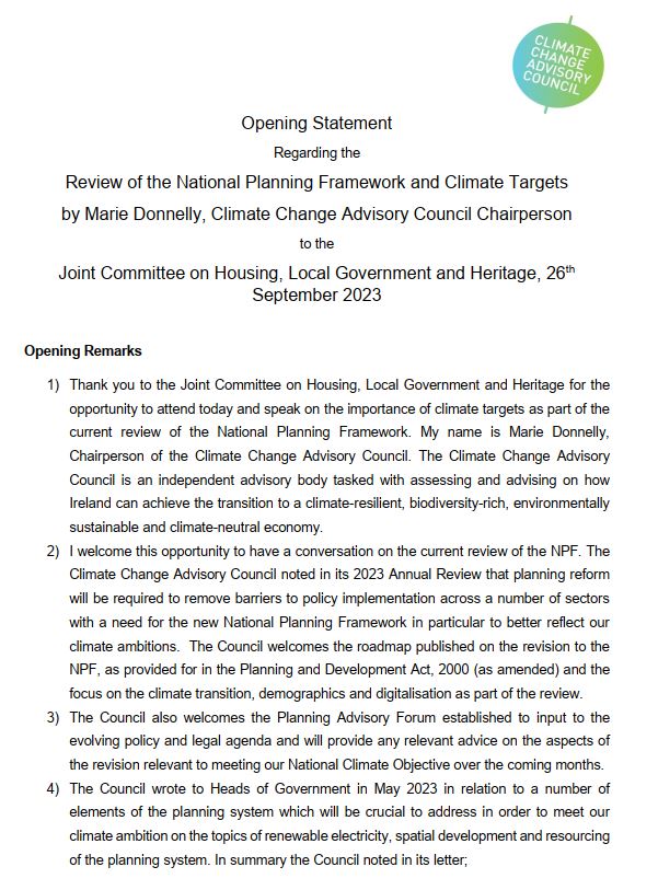 Opening statement to Joint Oireachtas Committee on Housing, Local Government and Heritage